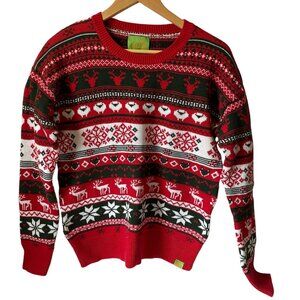 Ugly Fair Isle Nordic Christmas Sweater Red White Reindeer Snowflake M Unisex